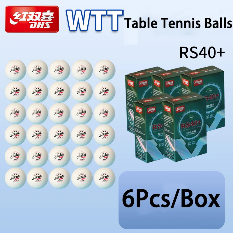 

6Pcs/Box WTT Table Tennis Balls Genuine DHS RS40+ New Material Pingpong Ball White 2025 WTT Competition Table Tennis Balls ITTF