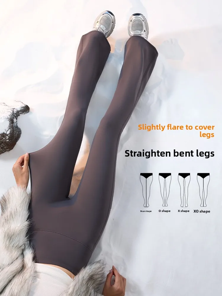 

High-Waist Yoga Pants Women's Straight Leg ark Fin Hoof Prure Leg Slimming Winter Outerwear Thiened Nylon Spandex