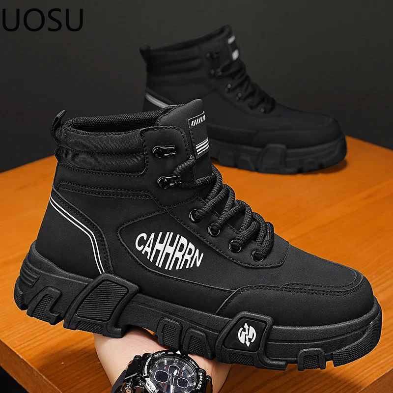 New Men's Boot Motorcyclist Boots Lace-up All-match High Tops Popular Model Thick Bottom UOSU British Style Winter Platform Shoe