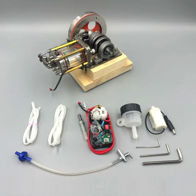 Single Cylinder Perspective Water Cooled Engine Horizontal Four Stroke Alcohol Engine Model Kit DIY Handmade Toy