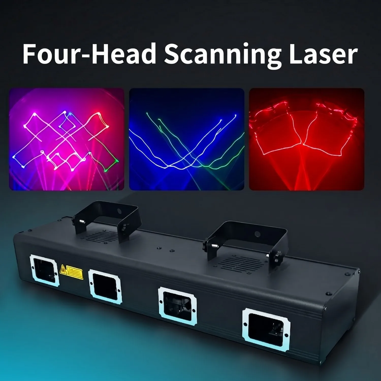 50W 4-Head Full Color Laser Light DMX512 Sound Activated Scanning Laser Projector with 25 Patterns for Disco Party Stage Show