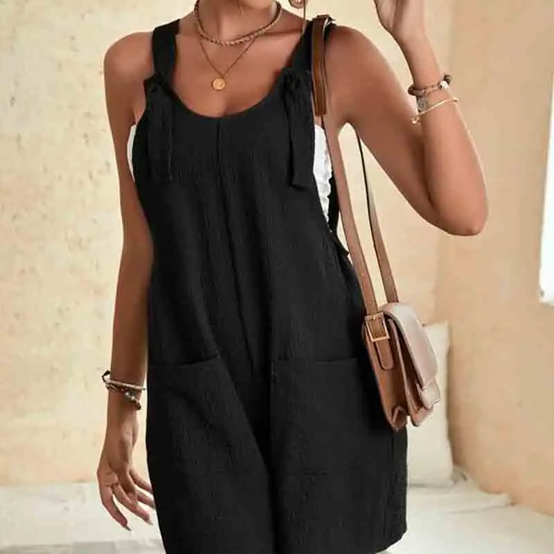 

Women's Sleeveless Short Rompers Overalls Fashion Casual Shorts Solid Color Loose Jumpsuits with Pockets 2024 Summer New