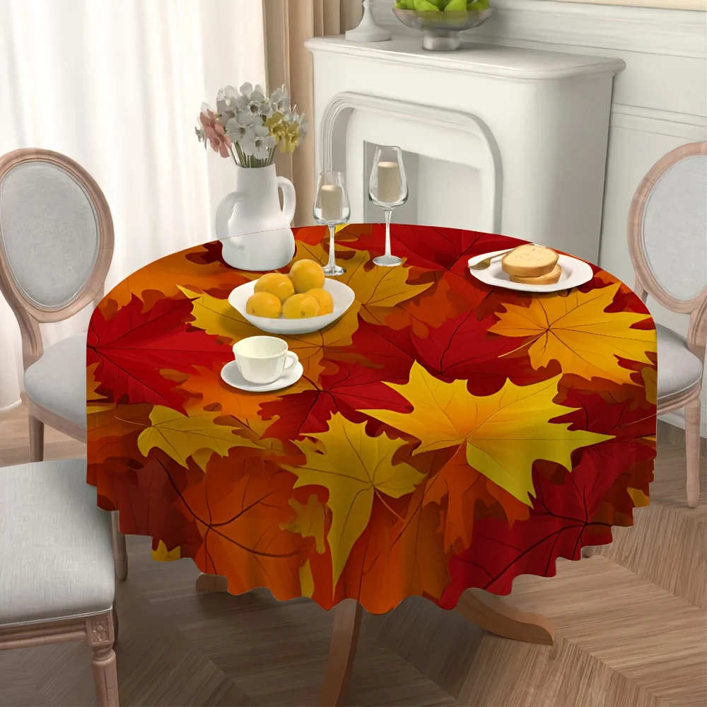 One autumn leaf harmonious round tablecloth design, suitable for circular table arrangements.zyc