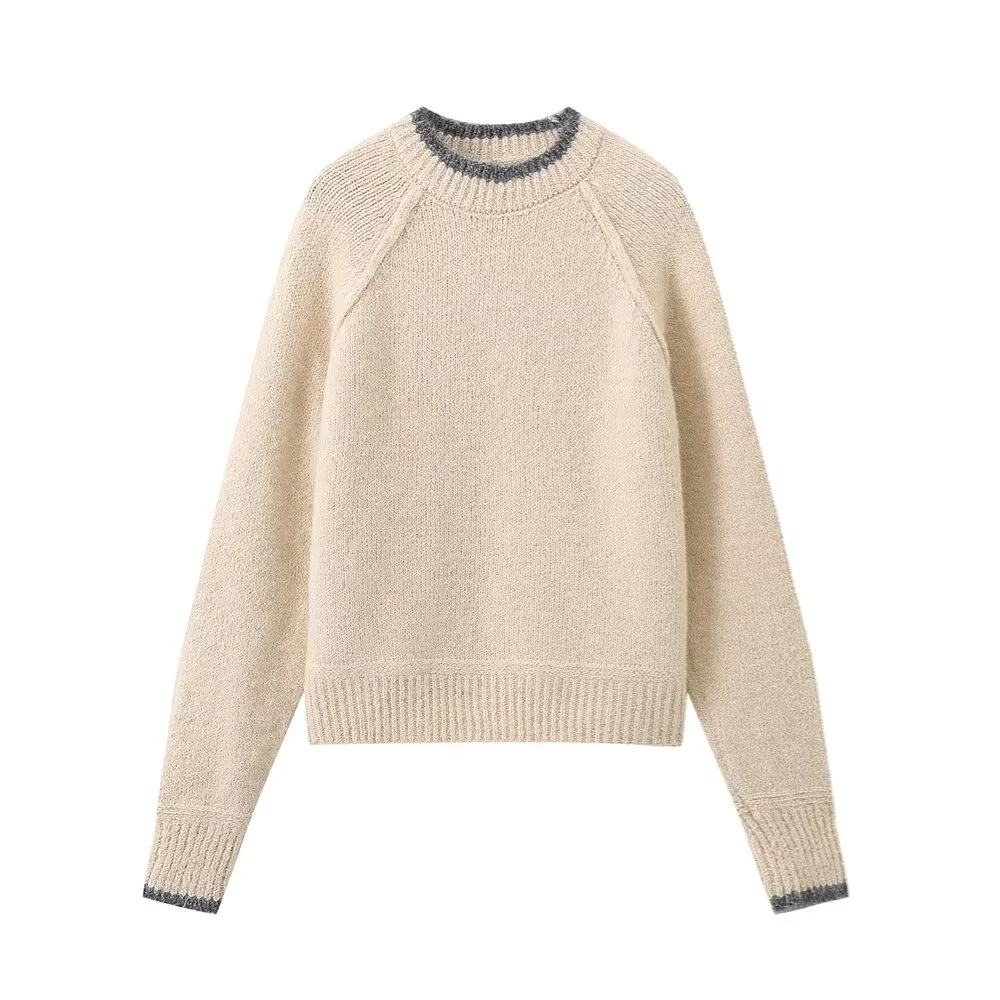 PB&ZA2024 autumn new women\'s clothing fashion temperament casual versatile design sense lazy style pullover knitted sweater top