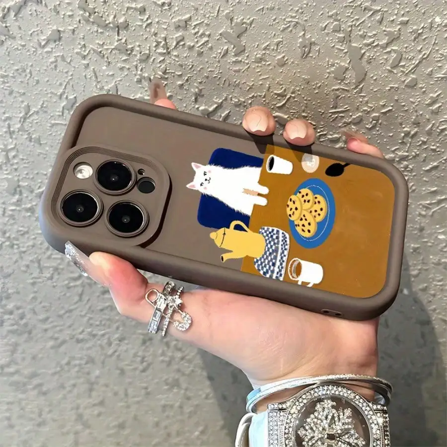 

Cat's Afternoon Tea Design phone case for iPhone 16 15 14 13 12 11 Pro/ Max/Plus shock-proof rear cover anti-fingerprint