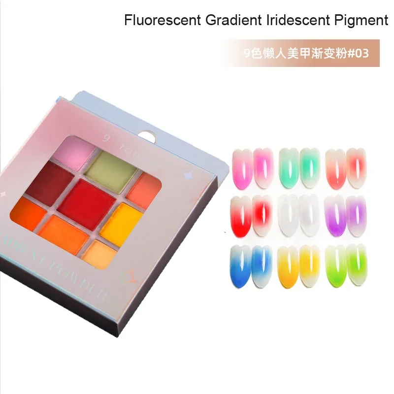 Pigmento de neón para uñas, 9 colores, efecto degradado, polvo fluorescente, polvo para frotar, manicura cromada, decoración artística de uñas ombré con purpurina