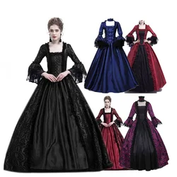 HOT SALE 5XL New Arrival Vintage Women Medieval Gothic Square Neck Flare Sleeve Lace Patchwork Maxi Dress Wholesale Dropshipping