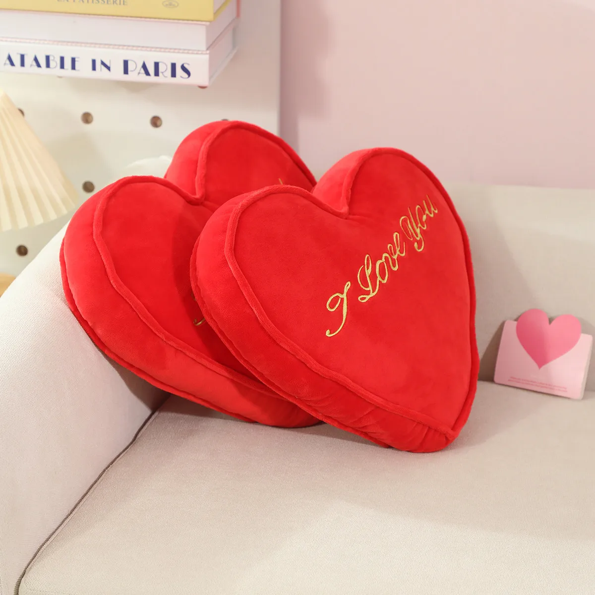 Oreiller en peluche cœur rouge 35x30cm, coussin de siège de soutien arrière I LOVE U, doux, décoration de fête de saint-valentin, cadeau pour petite amie