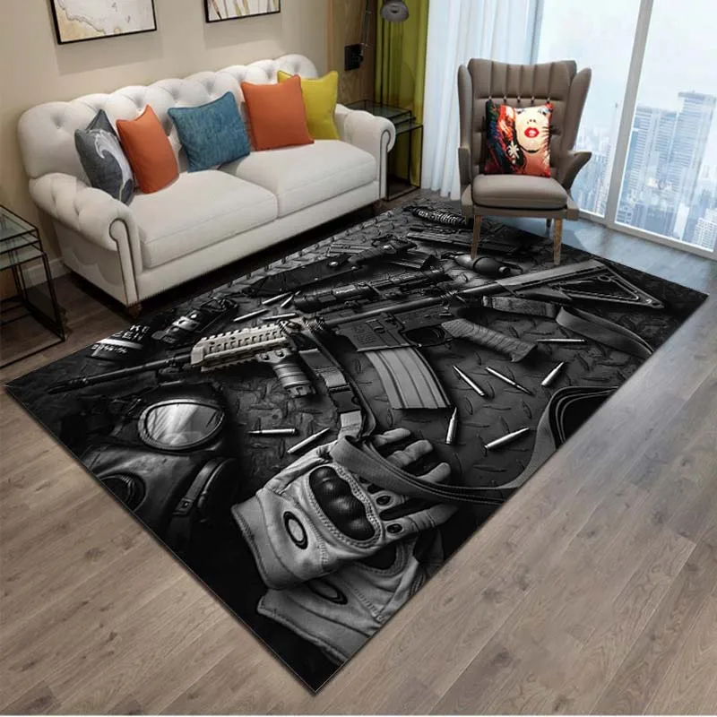 15 Sizes 3D Rifle Pistol Revolver Gun Area Rug,Carpet Rug for Living Room Bedroom,Kitchen Doormat Bathroom Anti-slip Floor Mat