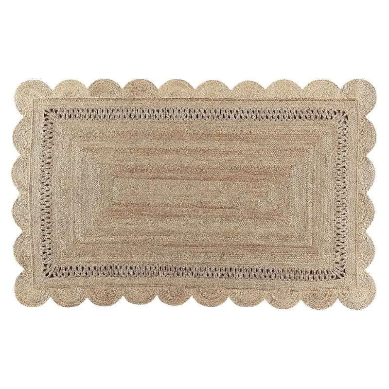 Rugs Jute Braided Style Mat Scalloped Edge Rectangle Carpet Modern Area Rugs