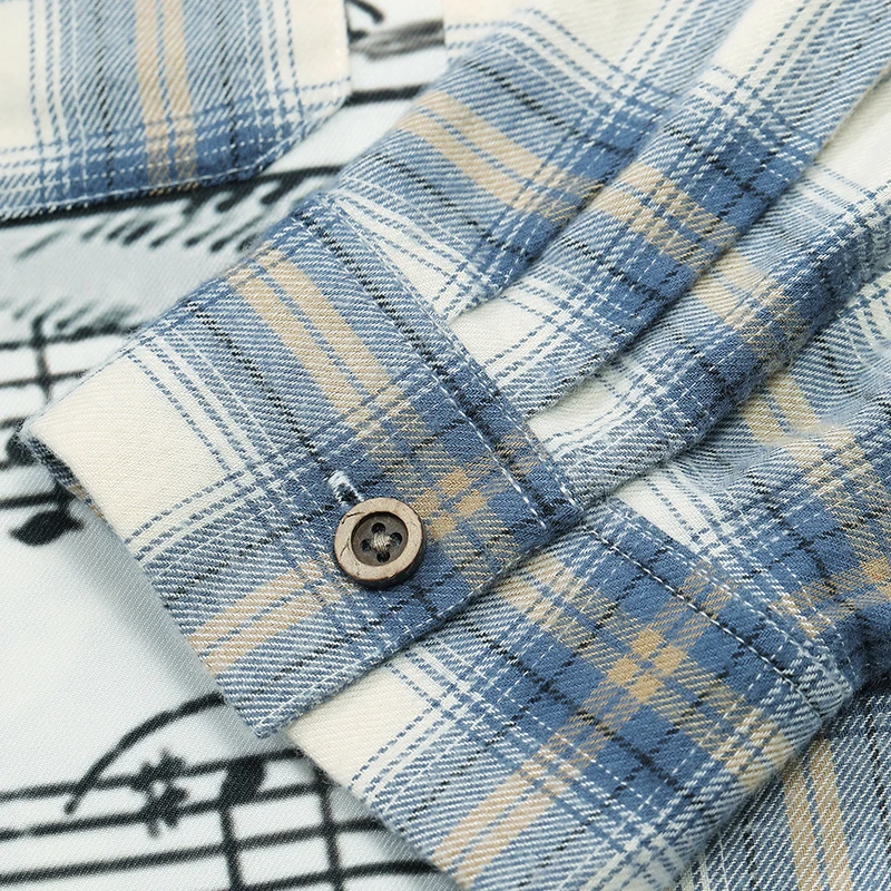 Elfsack 2025 outono nova chegada casual streetwear solto xadrez animação impressão camisa de manga longa para mulher