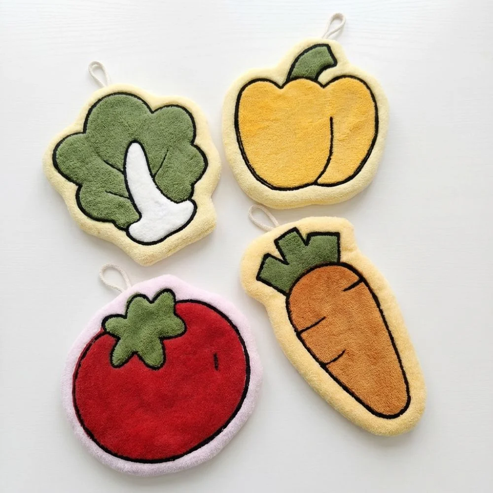 Creativity Vegetables Hand Towels Coral Fleece Carrot Handkerchief Quick-Dry Absorbent Wall Hanging Rag Kitchen Bathroom