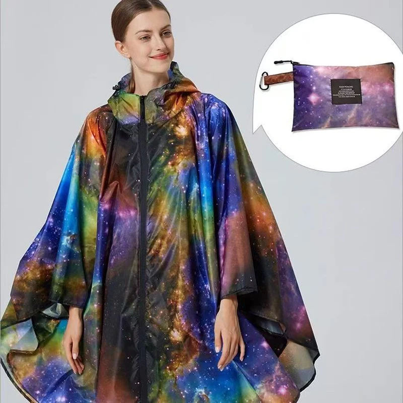 

Starry Sky Pattern Raincoat Women Gradient Colorful Waterproof Rain Jacket Outdoor Cycling Hiking Poncho Fashion Rain Wear