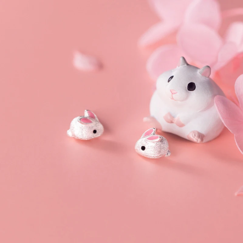 Modian Genuine 925 Sterling Silver Lovely Small Mouse Ear Pin for Women Gift Animal Frosted Stud Earring Korea Style Jewelry