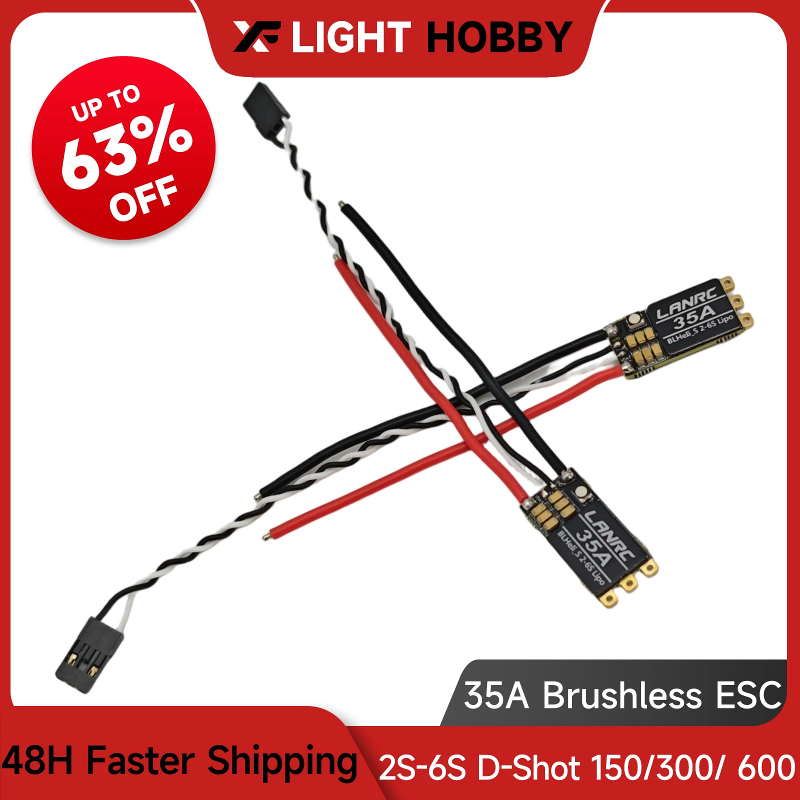 

35A 2-6S Brushless ESC Lipo BLHeli_S Electronic Speed Controller Support D-Shot 150/300/600 for FPV Drone Helicopter Quadcopter