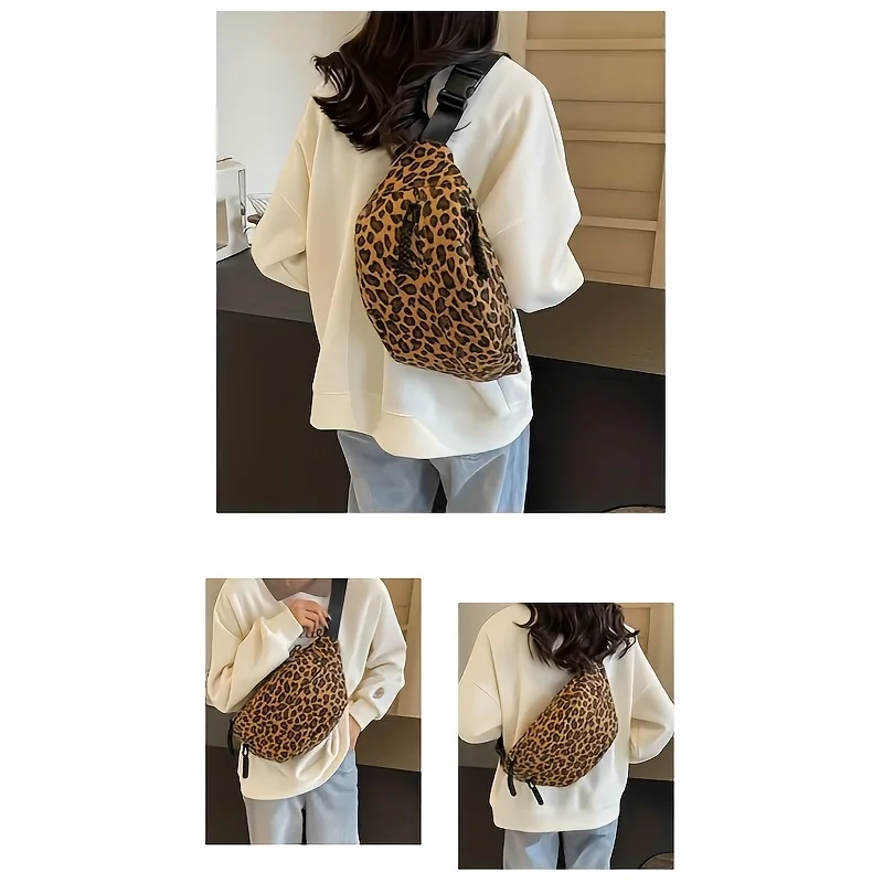 Damen-Brusttasche mit Leopardenmuster, großes Fassungsvermögen, Hüfttasche für Damen, Reisen, Einkaufen, Alltag, stilvolle Schulter-Crossbody-Tasche – Detail 7