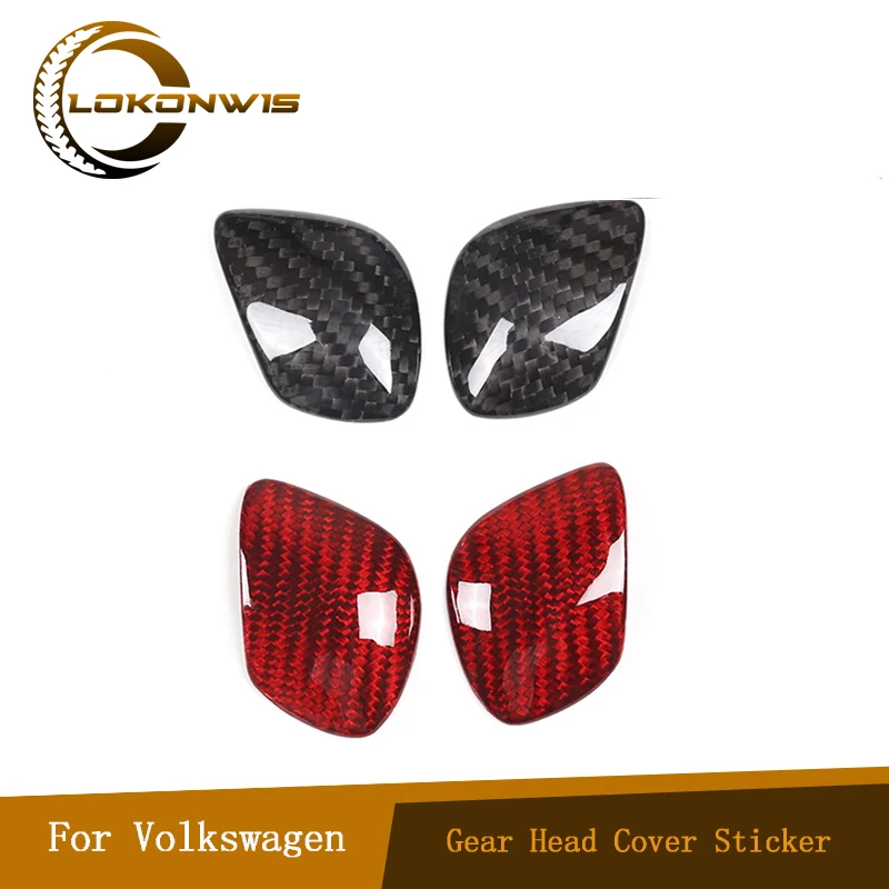 Car Real Carbon Fiber Gear Head Cover Sticker For Volkswagen Golf Beetle CC Magotan Bora Sagitar Interior Decoration Accessories