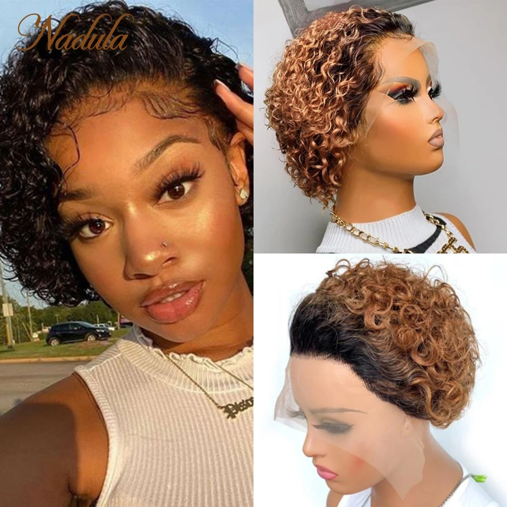 Nadula Hair Pixie Cut Lace Part Wig Short Bob Water Curly Lace Human Hair Wigs Pre Plucked Hairline T Part Lace Wig