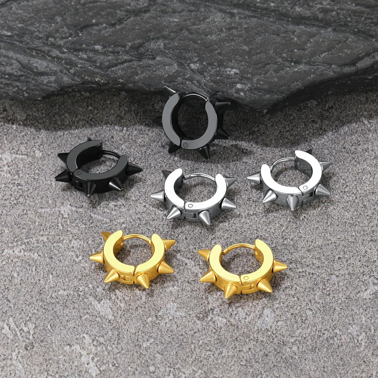 U7 الفولاذ المقاوم للصدأ 4 زوج/مجموعة Huggie وأقراط للرجل امرأة المسامير الأطواق مثلث مستدير عاشق زوجين الأذن طقم مجوهرات هدية #5