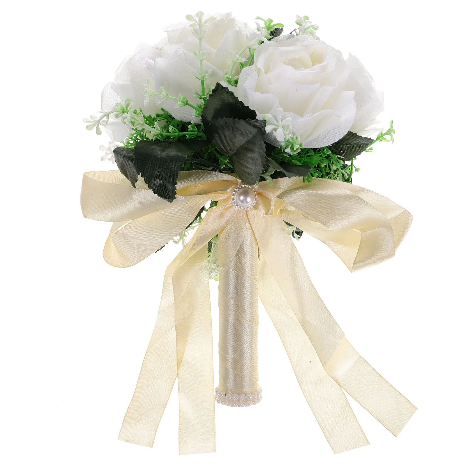 

Bouquet Artificial Flowers Boho Wedding of Bouquets for Bridesmaids with Ribbon Roses Bridal Small