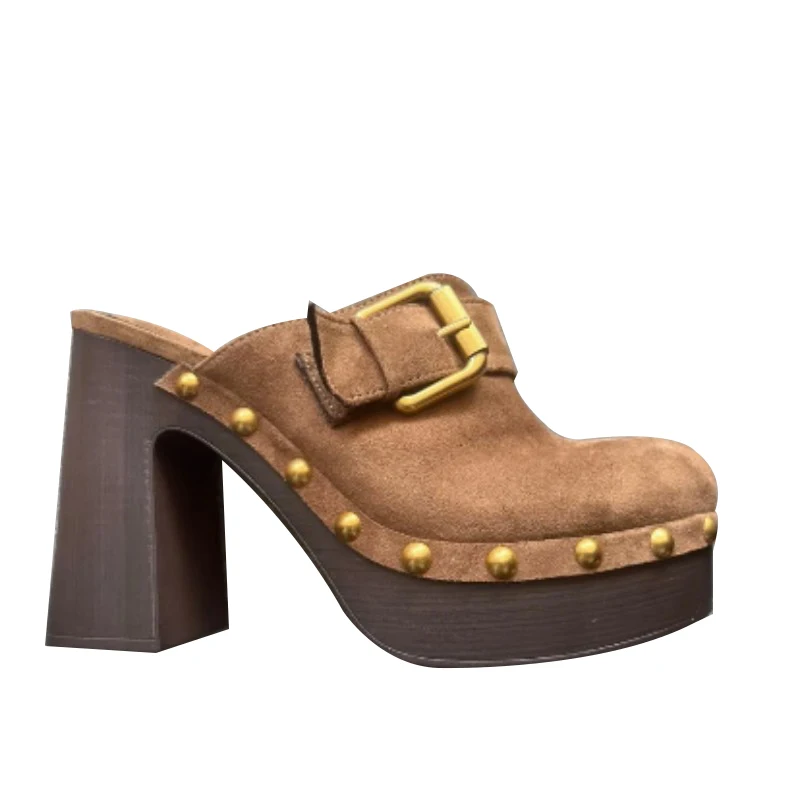 

Сексуальные женские туфли на высоком каблуке DIZHUANG. Обувь на заказ. Коричневые (черные) тапочки. Высота каблука около 12 см. Тапочки с закрытым носком.