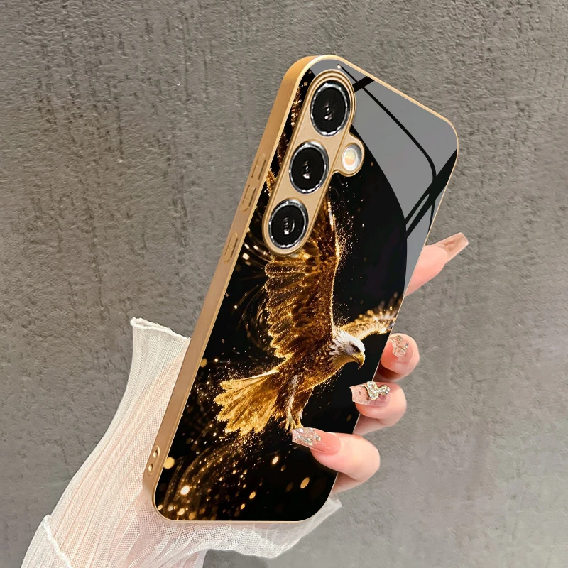 2D Golden Eagle Spread Wings Pattern Mobile Phone Case for Samsung S26 S25 S24 S23 S22 S21 S20 A56 Gold Glass Protective Cover view 3