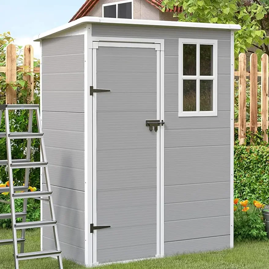 Outdoor Resin Storage Shed , Plastic Garden Shed for Bike, Garbage Can, Tool, Outside Sheds & Outdoor Storage with Lockable Door