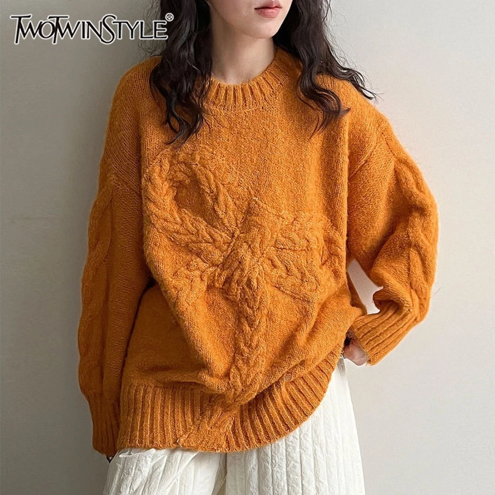 

TWOTWINSTYLE однотонный корейский свитер с бантом, женский свободный повседневный свитер с круглым вырезом и длинными рукавами, осенняя мода, новинка