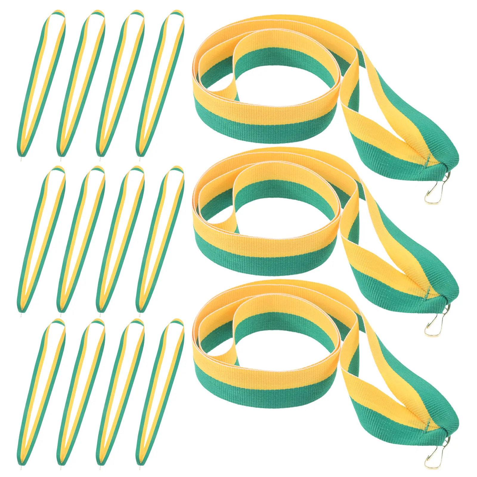 

20Pcs Medal Lanyards Yellow Green Striped Snap Clip Award Ribbons Flat Neck Straps for Sports Competitions Meetings Party Awards