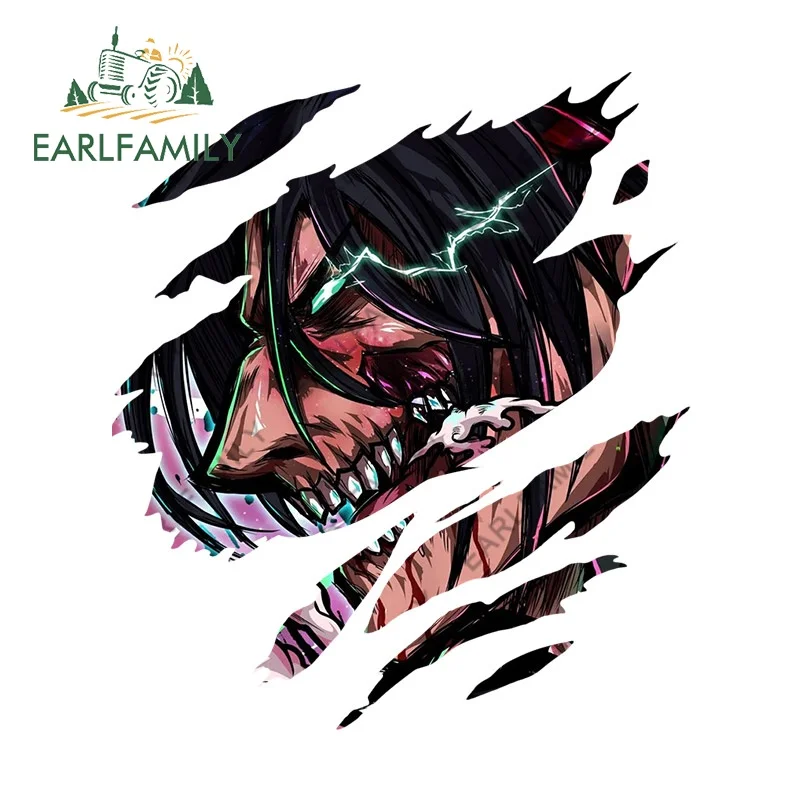 

EARLFAMILY Hot Giant Anime Levi Tear Car Sticker Creative Eye-catching Waterproof Decals Personality Windshield Car Accessories