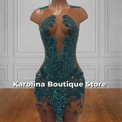 Turquoise Short Mermaid Prom Dresses Beaded Rhinestones Baddie Dress For Birthday See Thru Mini Cocktail Gowns Customized