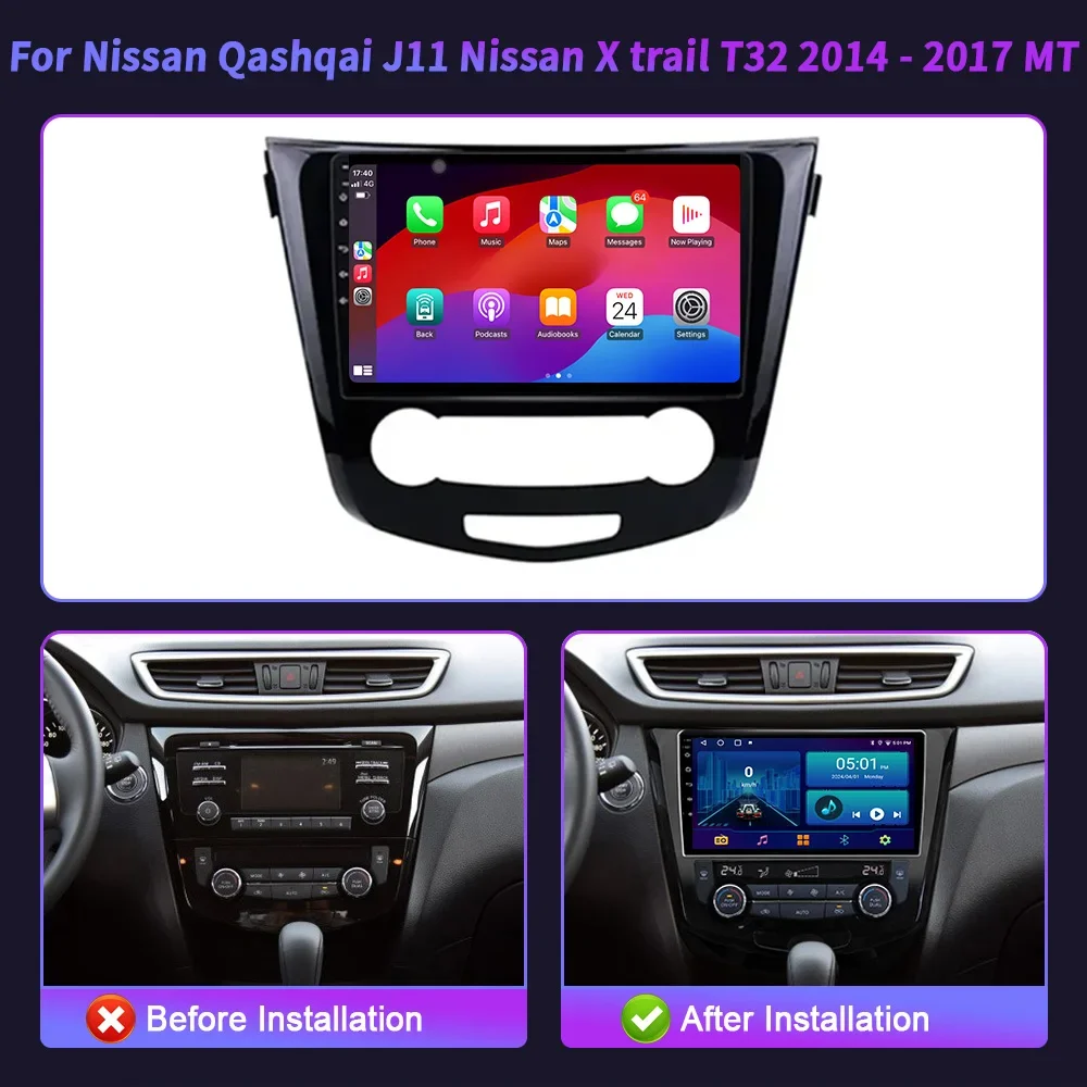 Android 14 For Nissan Qashqai J11 Nissan X trail T32 2014-2017 MT Car Radio Multimedia Navigation 4G GPS BT CarPlay Touch Screen