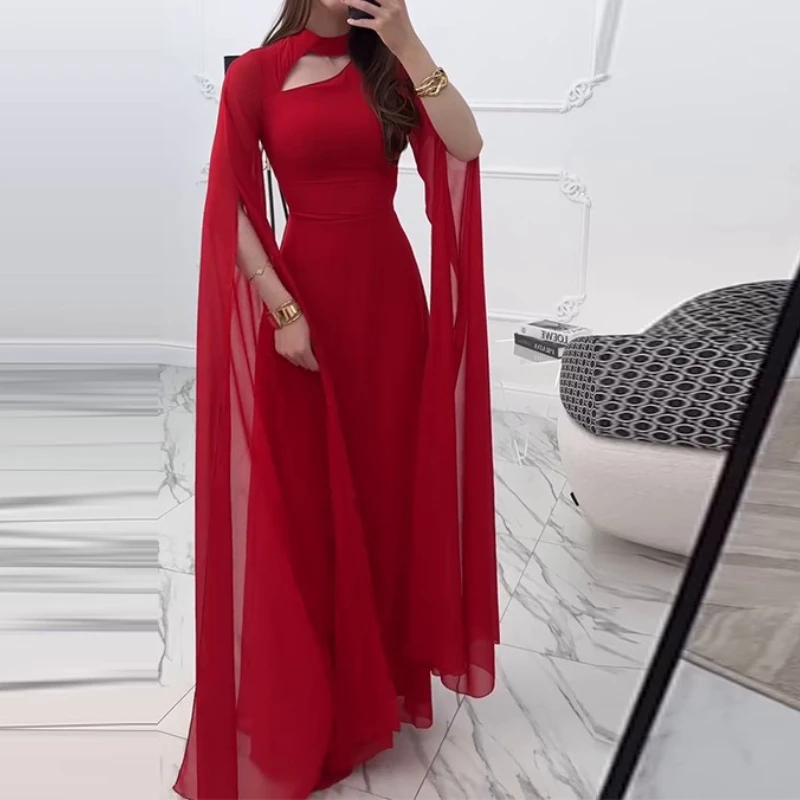 

2025 Fashion Elegant Ladies Temperament Solid Color Slim Party Long Dress