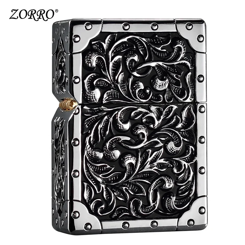 Carved Kerosene Windproof Lighter Creative Copper Personality Lighter Men\'s Exquisite Gift Cigarette Cigar Tool Collection