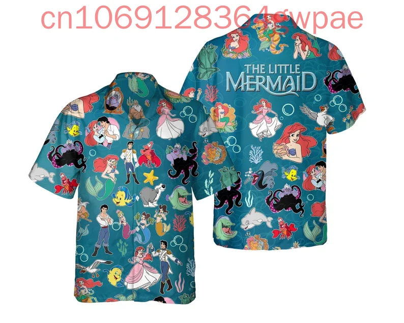 Disney princesa natal camisa havaiana das mulheres dos homens casual camisa de manga curta topos disney dos desenhos animados crianças botão acima camisa de praia