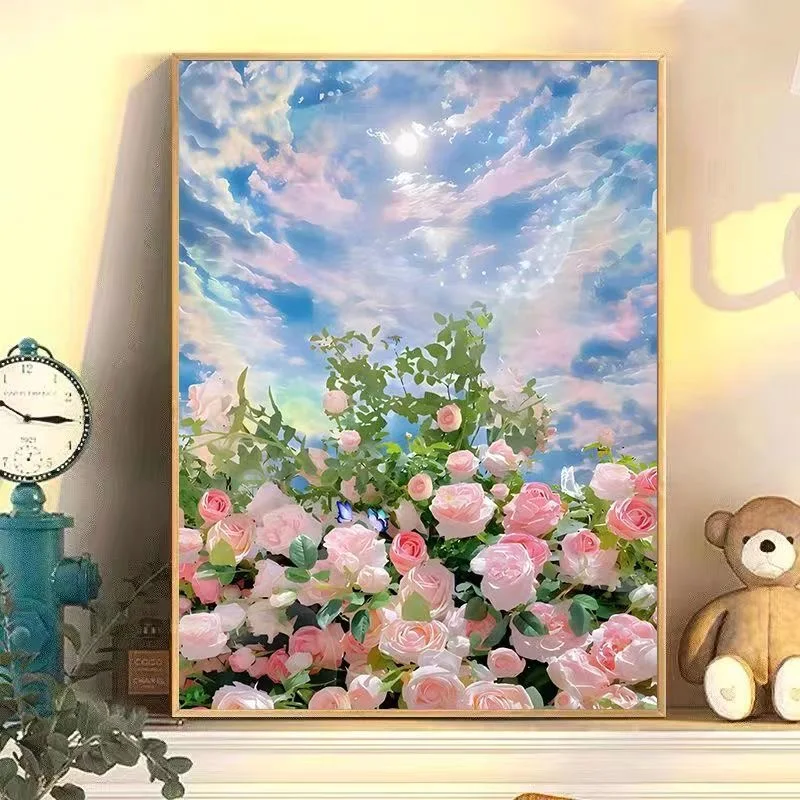 

A-0037 Spring Meadow Flower Field Oil Painting, Vibrant Colors, Stretched Canvas Art