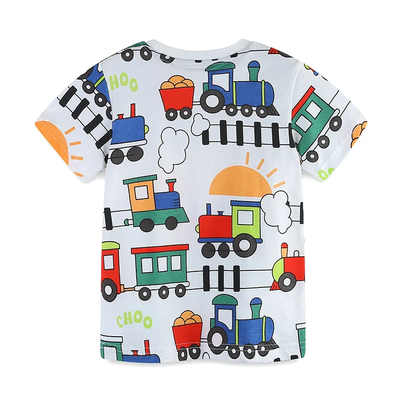 Little maven 2024 New Cartoon Train Print Pullover Casual Tops Boys T-Shirts Cotoon Comfort kids Clothes Baby Boys Summer Tees