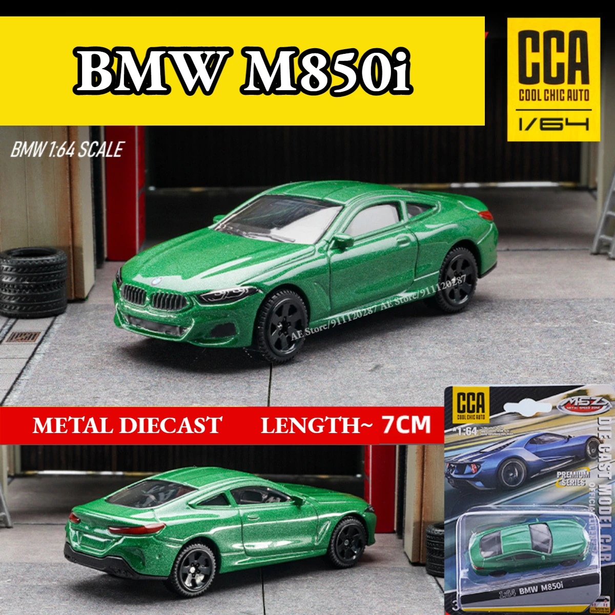 1/64 BMW M850i Green Mini Car Model Metal Replica Scale Vehicle Miniature Art Diecast Ornament Gift Toy for Kid Boy Friend