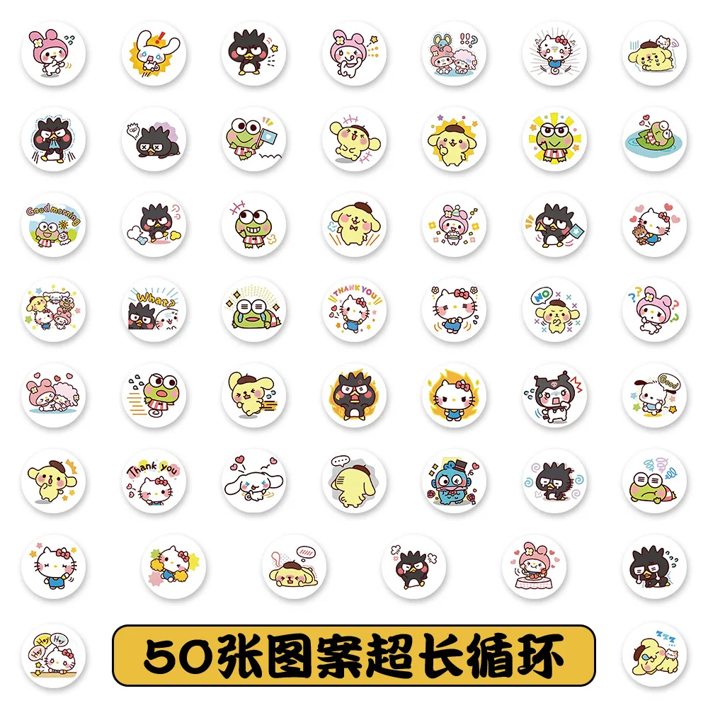 200pcs/Roll 50 Different Patterns Sanrio Kitty Melody Pompompurin Cartoon Sticker DIY PVC Laptop Decals Decoration Reward Gift