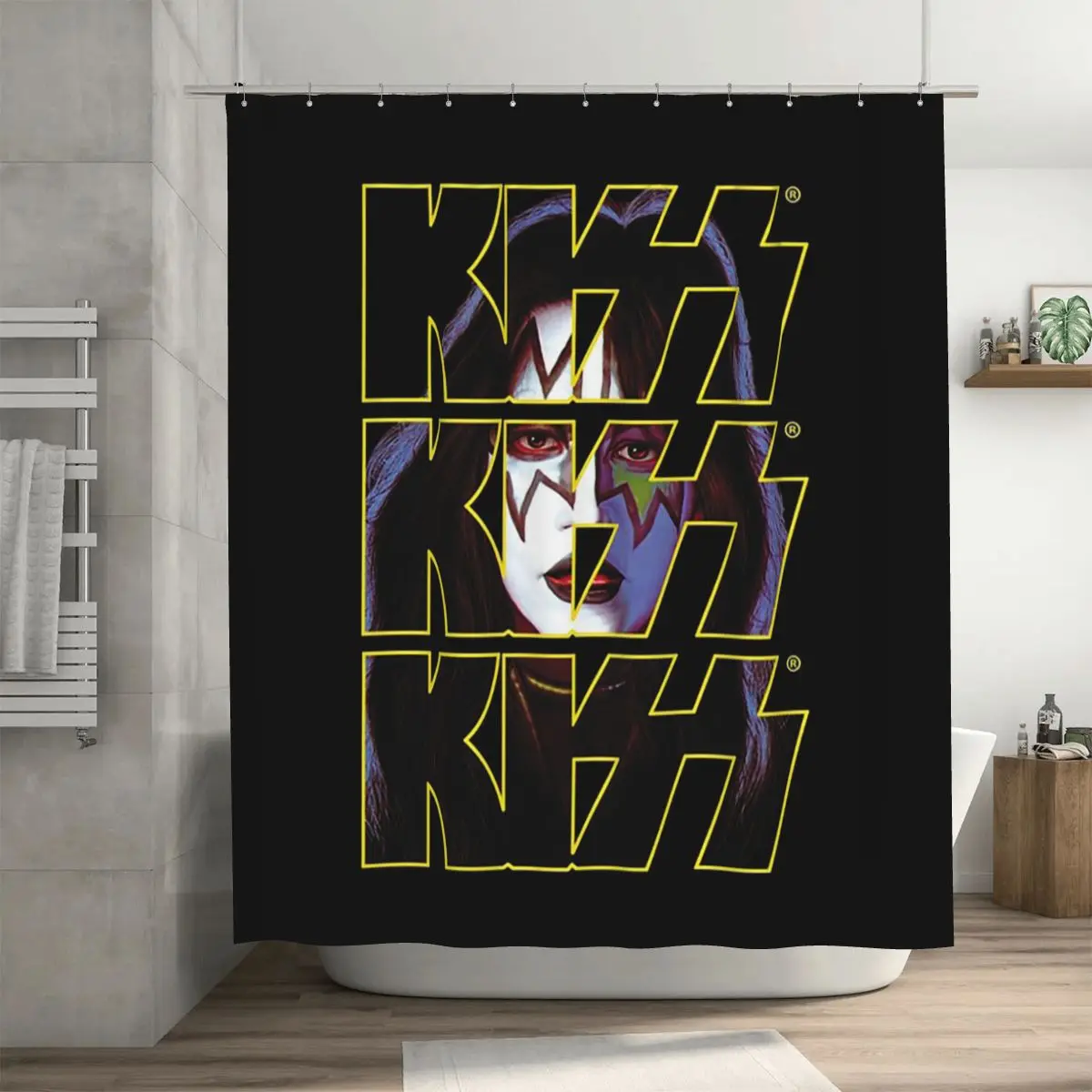 

KISS Band Triple Logo Spaceman Design Shower Curtain Bathroom Polyester Waterproof Bath Curtains with Hooks