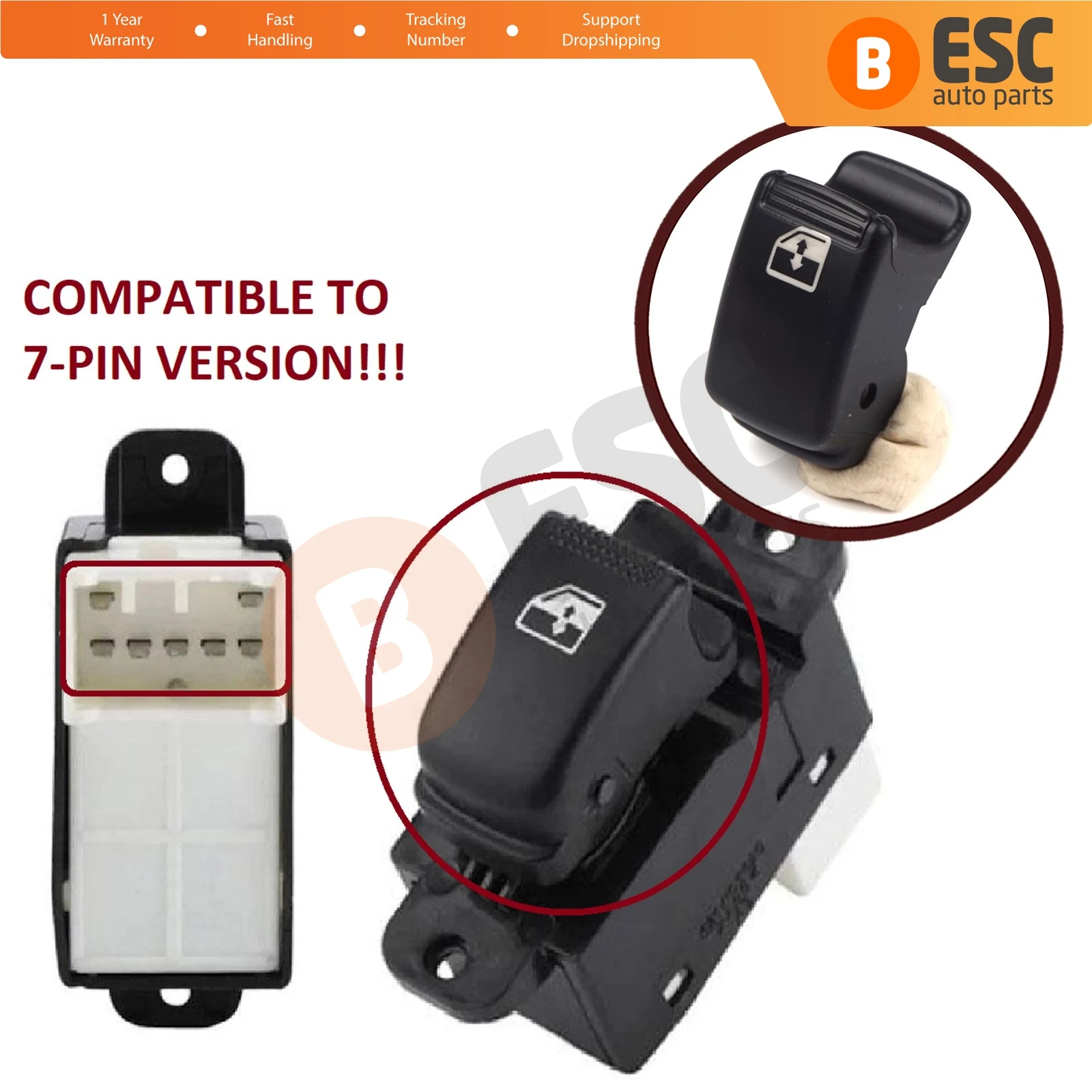 

ESC Auto Parts EDP1146 Power Window 7-Pin Single Switch Button Cover Cap 93580-1E001 for Hyundai Accent MK3 MC Era 2006-2012