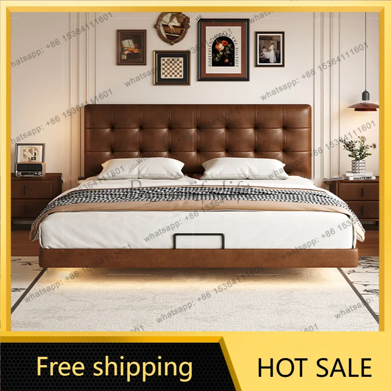 XX.Double Bedroom Bed Modern Floating Sun Sleeping Platform Safe Bed Simple King Size Letto Matrimoniale Lounge Suite Furniture
