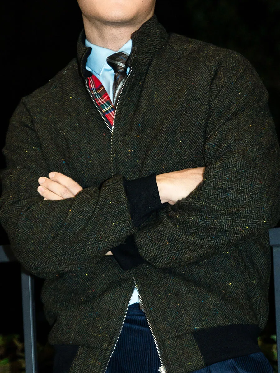 POT&CRAFTSMAN เสื้อแจ็คเก็ตฮาร์ริ่งตัน G9 วินเทจสำหรับผู้ชายฤดูหนาวเสื้อขนสัตว์ทวีดสีสันสดใส