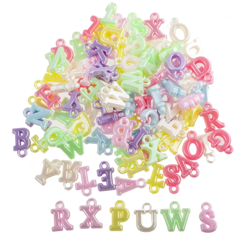 100Pcs 14mm Candy Color Plastic Mixed Letter Charms Pendant for Jewelry Making Charms DIY Bracelet Earrings Pendant Accessories