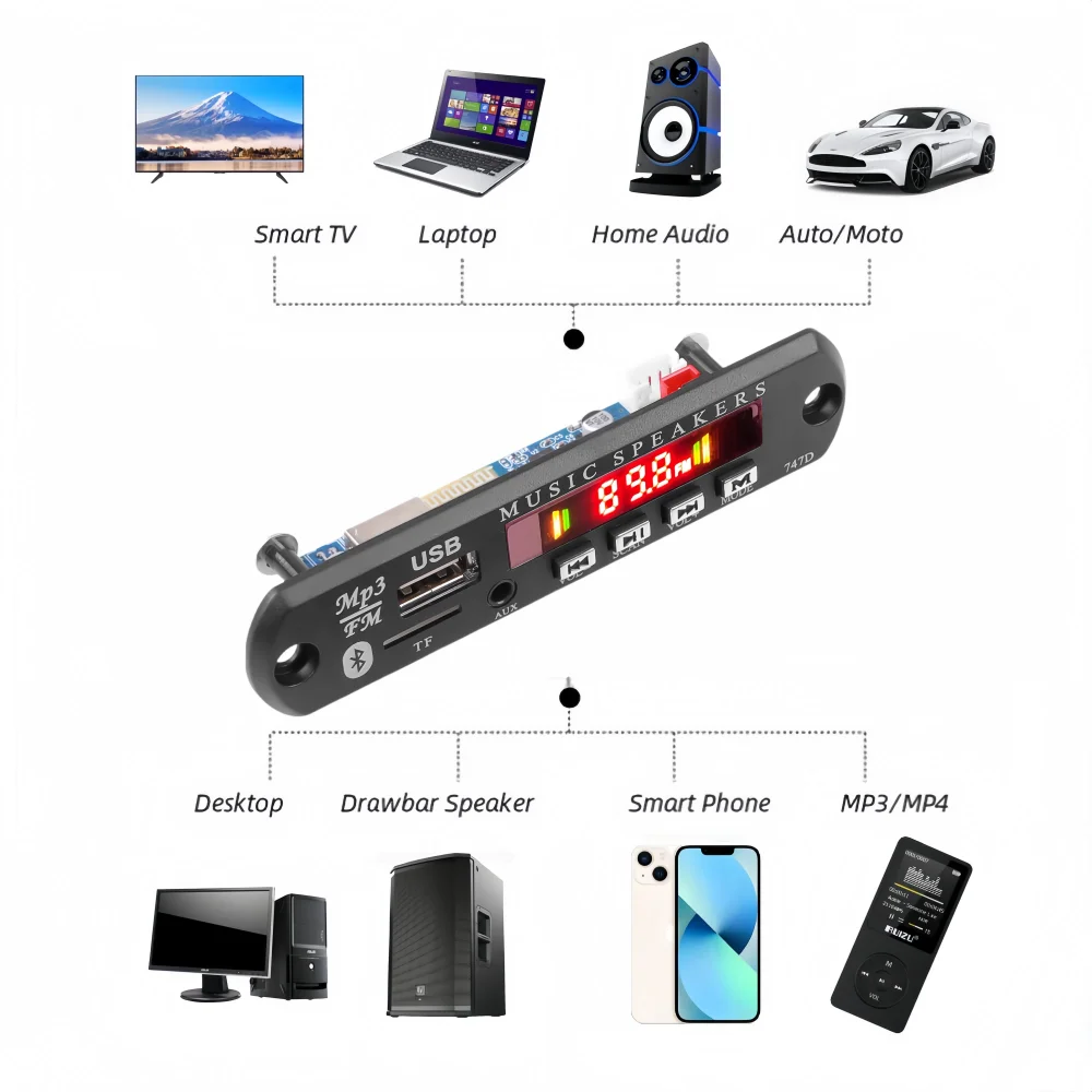 25PCS Car MP3 WMA Decoder Board 9V 12V Audio MP3 Player USB TF FM Radio Call Module Wireless Bluetooth 5.0 Car Kit For Speaker