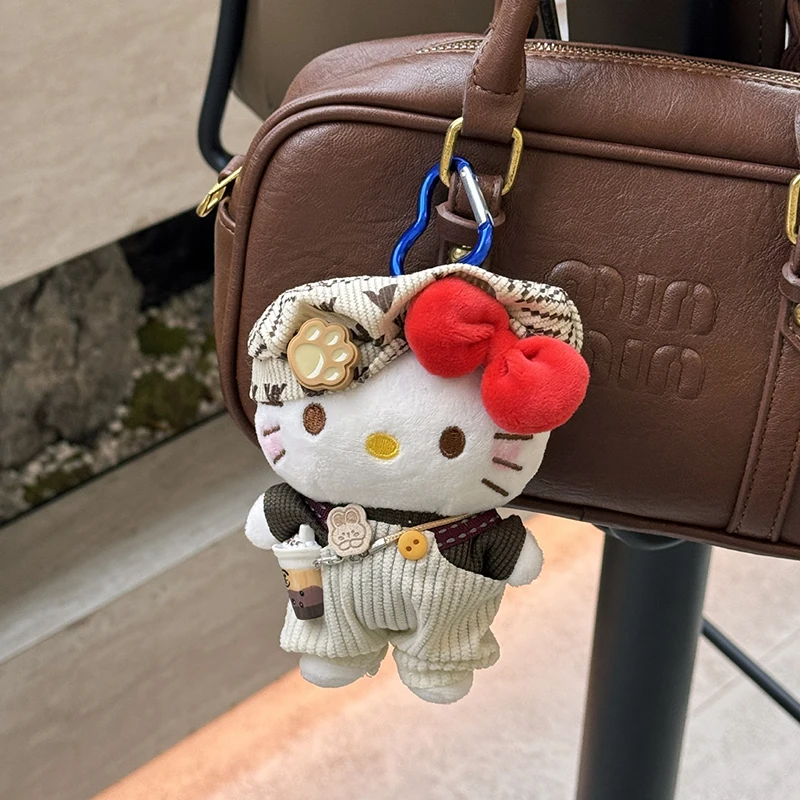 Sanrios bonito hellokittys plushie chaveiros dos desenhos animados gatinho gato saco charme adorável acessórios para meninas pingente de animal de pelúcia presentes
