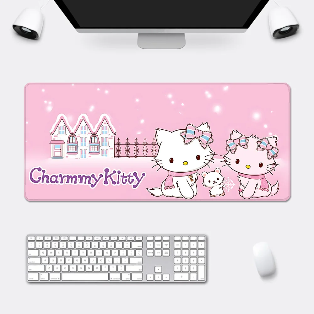 Charmante Charmmy Kitty Mousepad Hd Printing Computer Gamers Vergrendelen Rand Antislip Muismat Xxl 90X40Cm Toetsenbord Pc Bureaublad