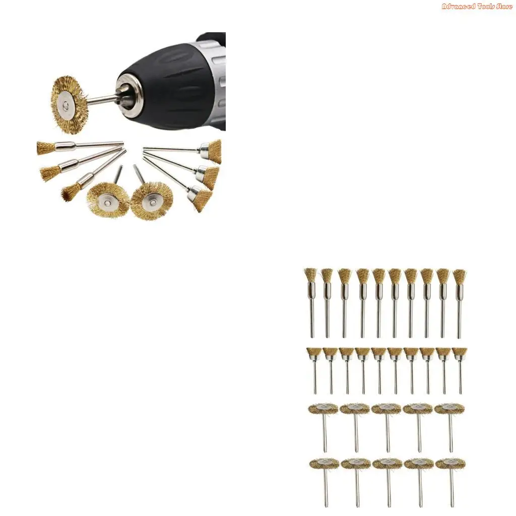 Brass Wire Brushes Set Remove Burrs Rust Dust for Hand Drill, Drill Press 1/8