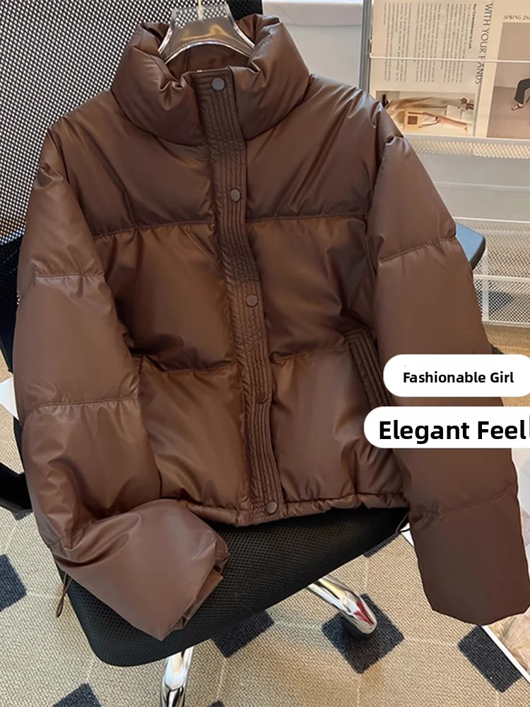 

Женская укороченная куртка из хлопка с наполнителем из пуха, цвет мокко, премиум-класса, весенняя коллекция, эффект стройности, цвет кофе, большие размеры