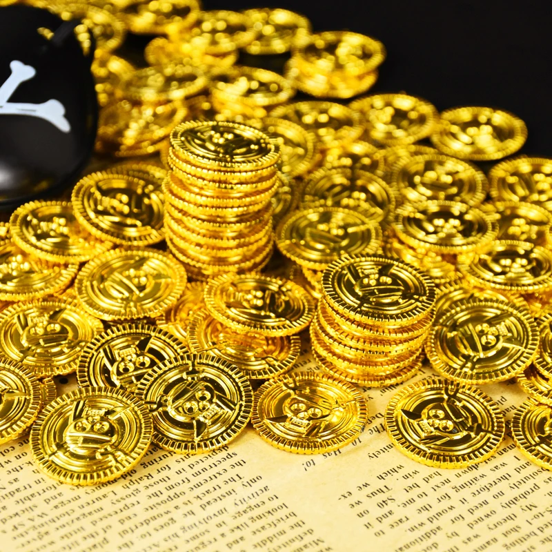 50/100/200Pcs Piraten Gold Münzen Kinder Geburtstag Party Dekoration Gefälligkeiten Kunststoff Gefälschte Münze Schatz Geschenk Halloween cosplay Requisiten – Detail 4